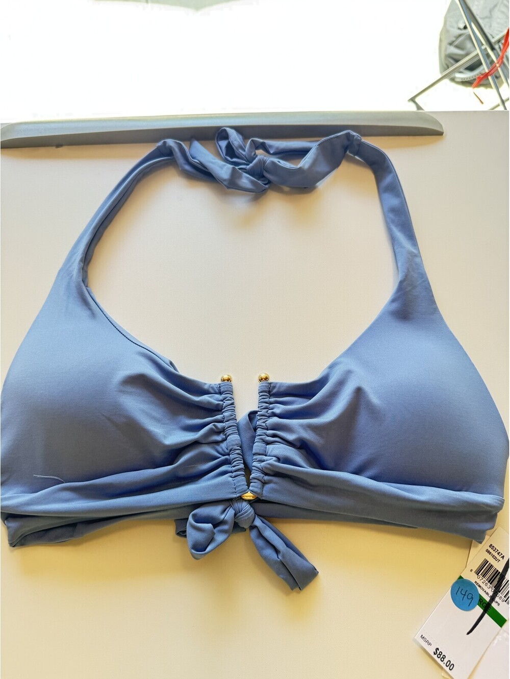 Becca Swim Blue Halter Tie-Front Bikini Top Size L